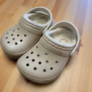 Crocs - Fleece Lined Gold Glitter - Size C5 - GUC - $18